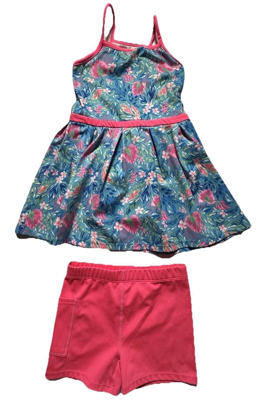 Tommy Bahama Active Girls 2Pc Swim Set Size 5/6 Tropical Dress & Shorts